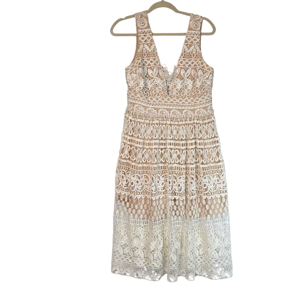 Just Me Womens Dress L White Lace Gypsy Boho Embroidered Crochet Eyelet